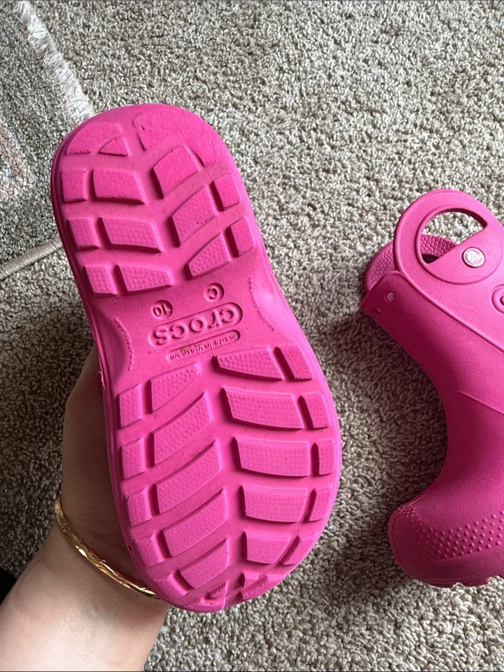 CROCS Kids' Hot Pink Pull-On Rain Boots with Handles size 10 girls